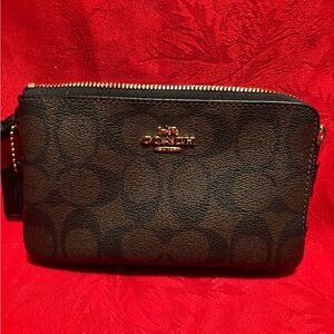 Coach Dark Brown Signature Wristlet